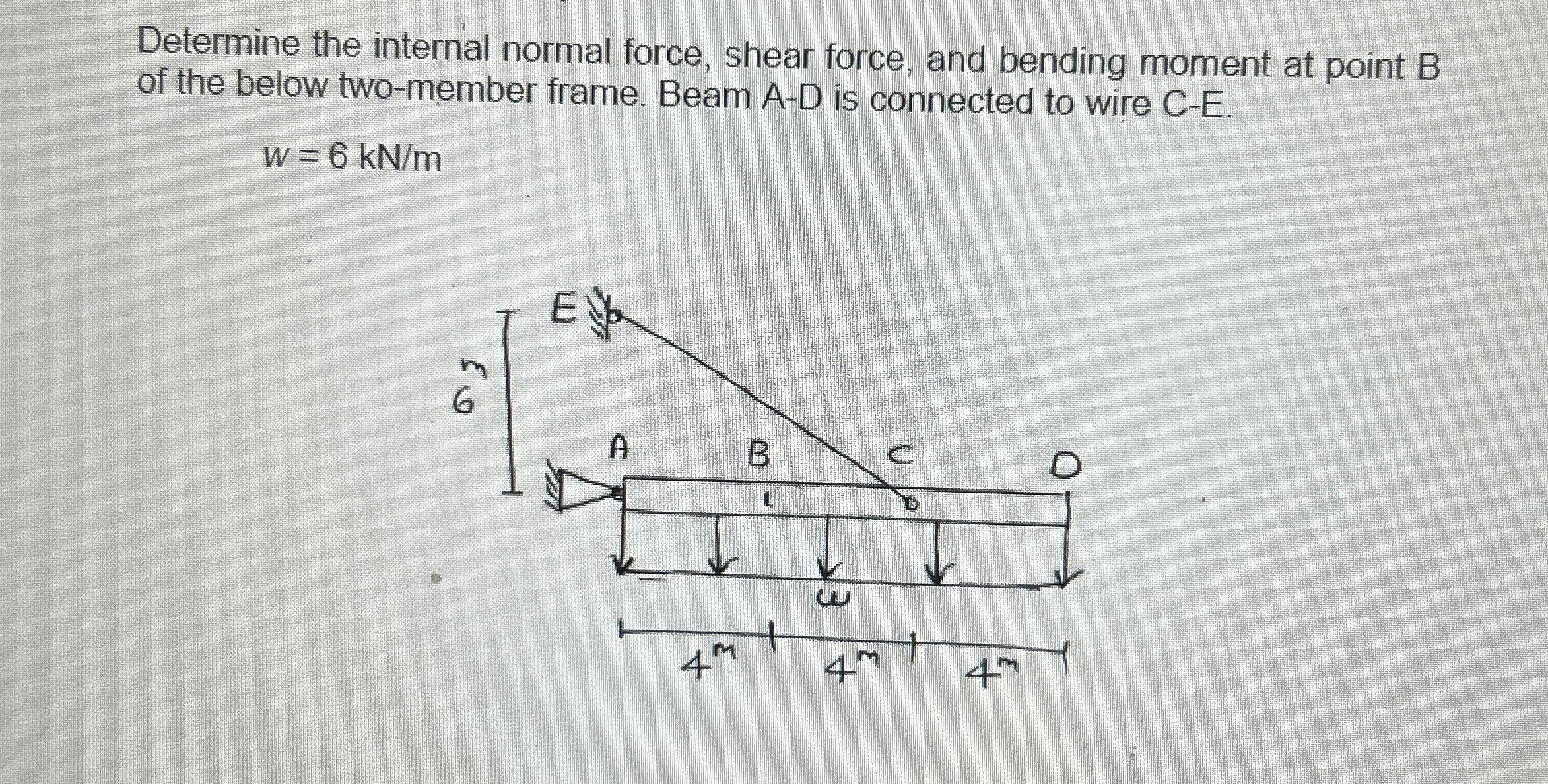 Determine the internal normal force, shear force,