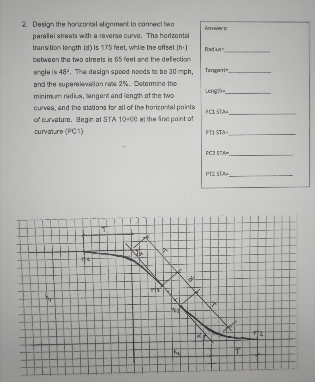 Design the horizontal alignment to connect two