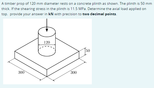 A timber prop of 1 2 0 m m diameter rests on a