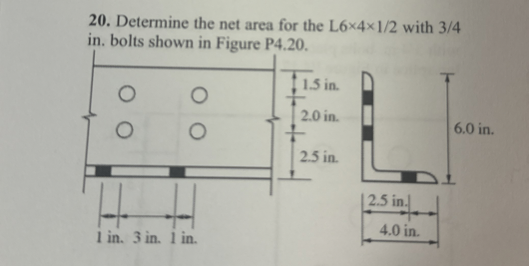 Determine the net area for the L 6 4 1 2 with 3 4