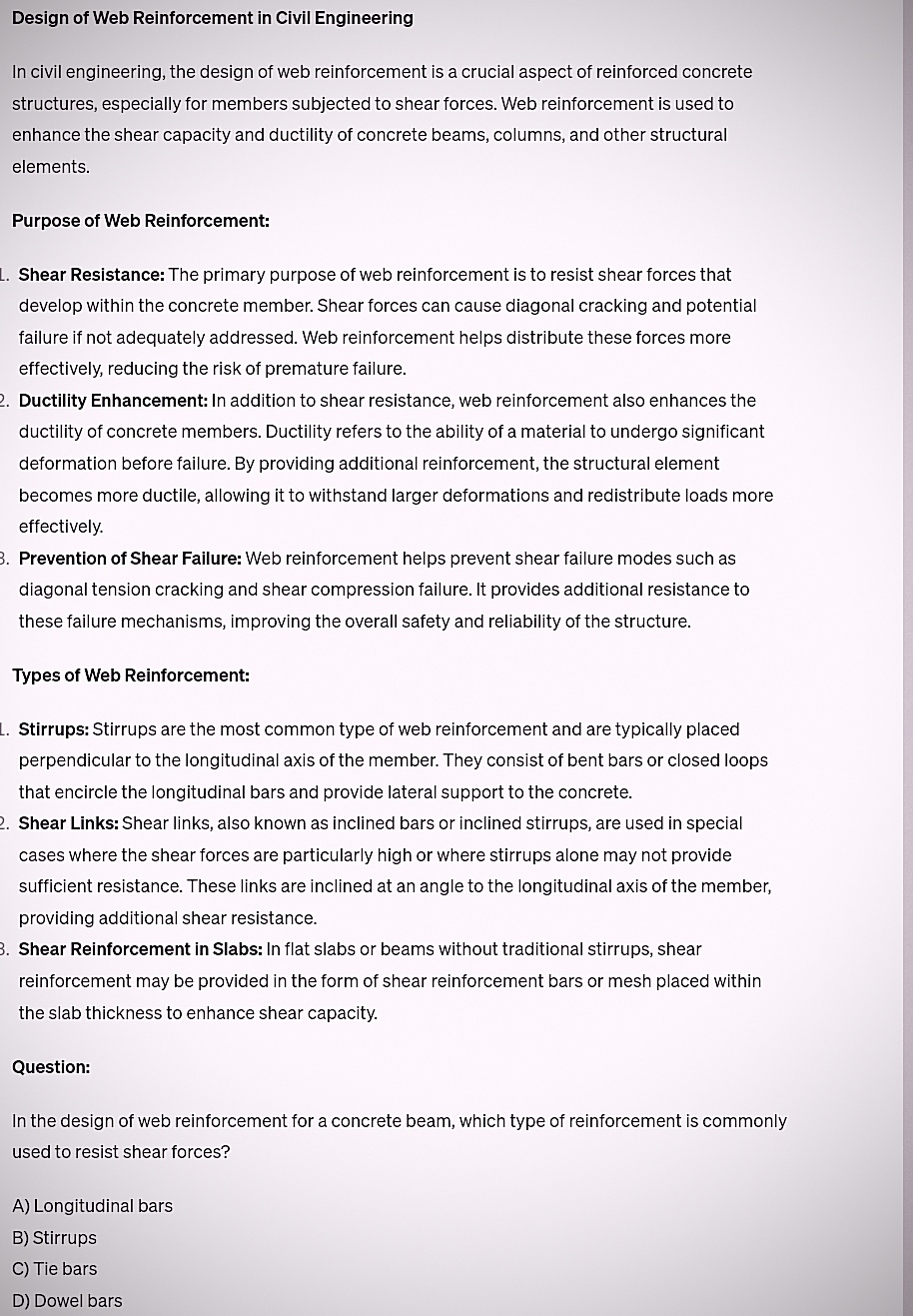 Design of Web Reinforcement in Civil Engineering
