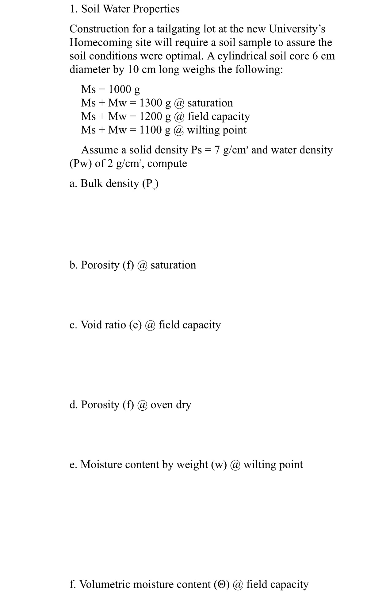 Soil Water Properties Construction for a