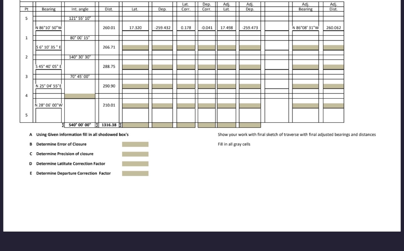 A Using Given information fill in all shodowed