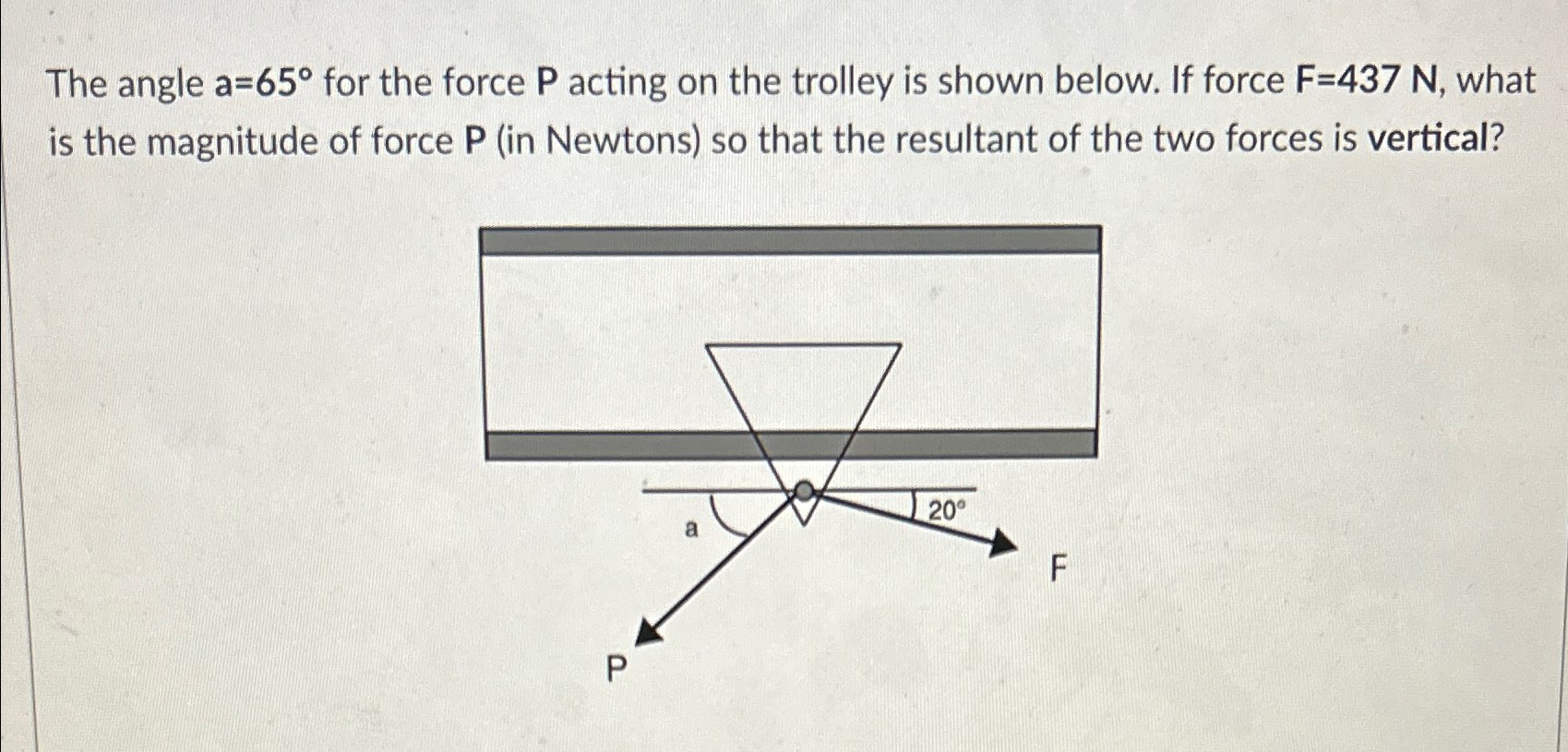 The angle a = 6 5 for the force P acting on the