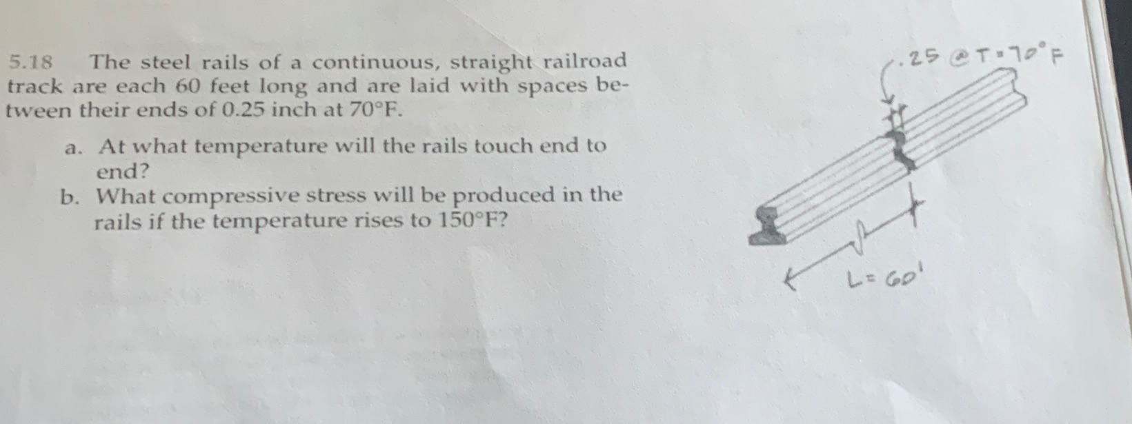 5 . 1 8 The steel rails of a continuous, straight