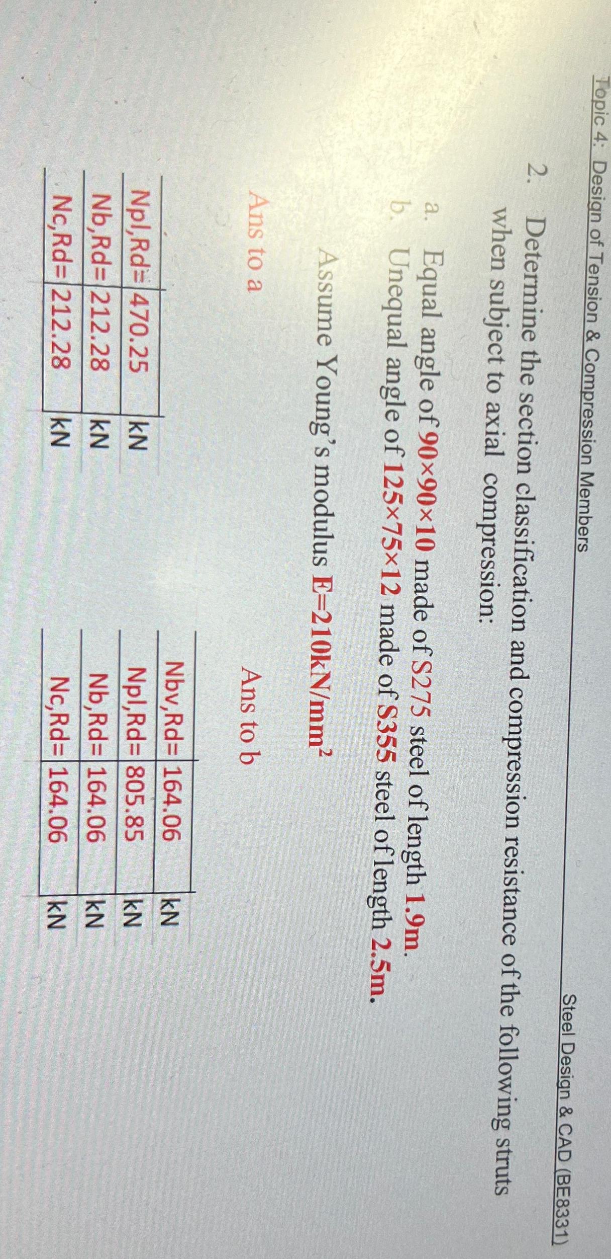 How to solve Topic 4 : Design of Tension &