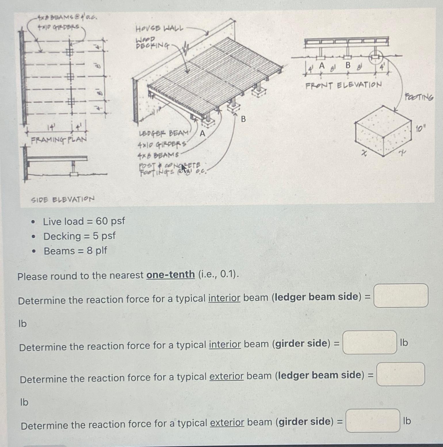 SIDE ELEVATION Live load = 6 0 psf Decking = 5