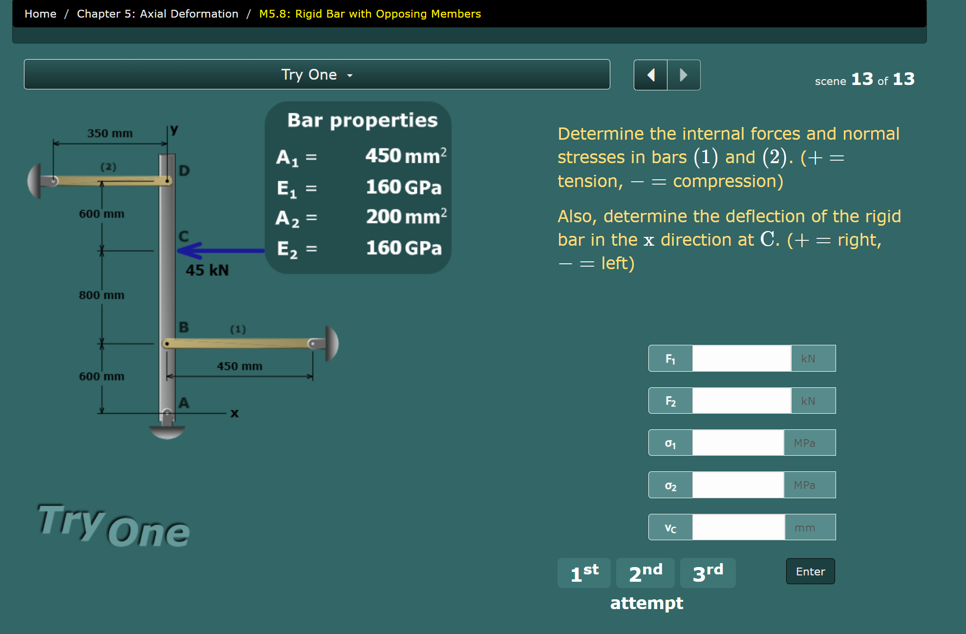 Try One TIT'ORIE Determine the internal forces