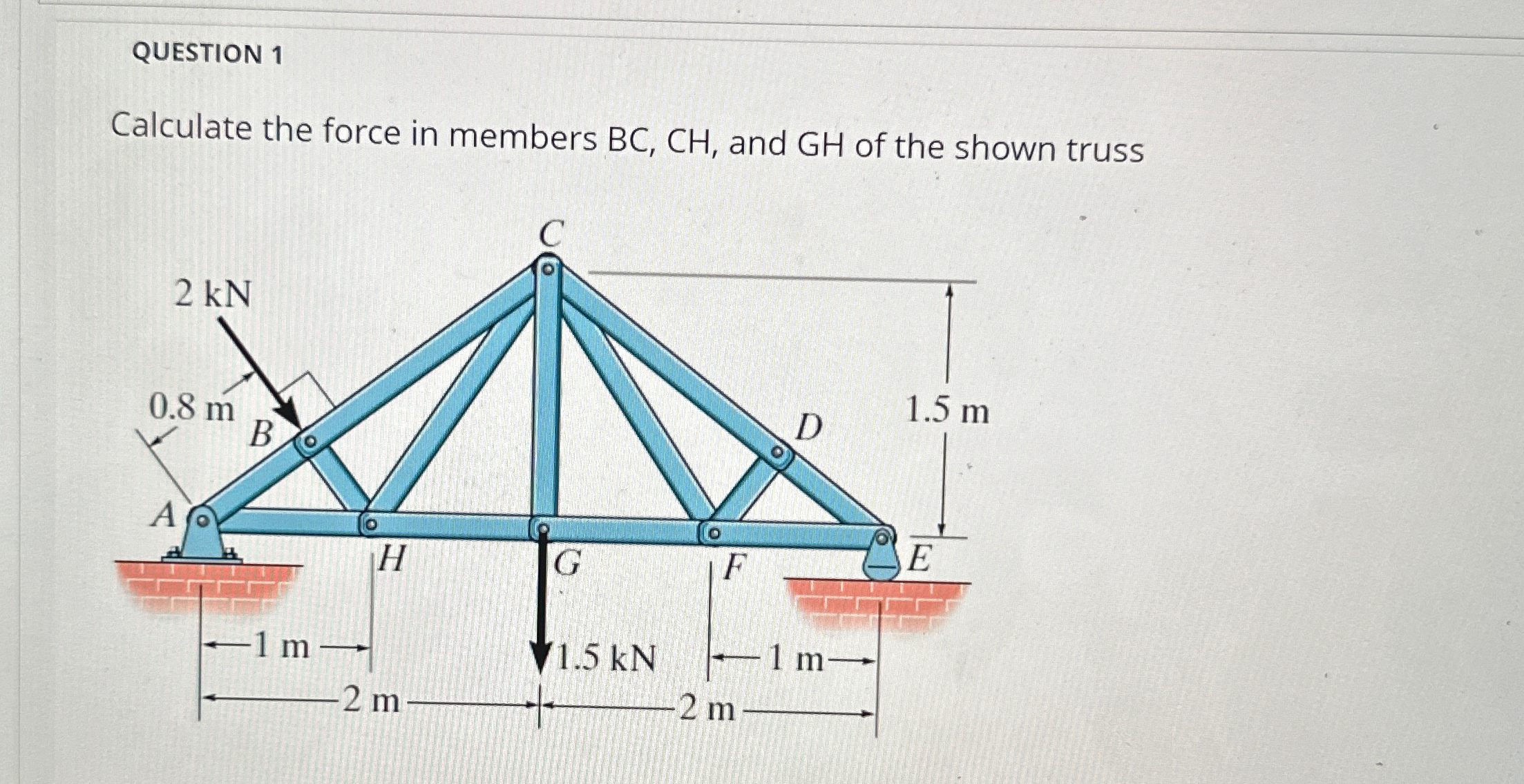 QUESTION 1 Calculate the force in members B C , C