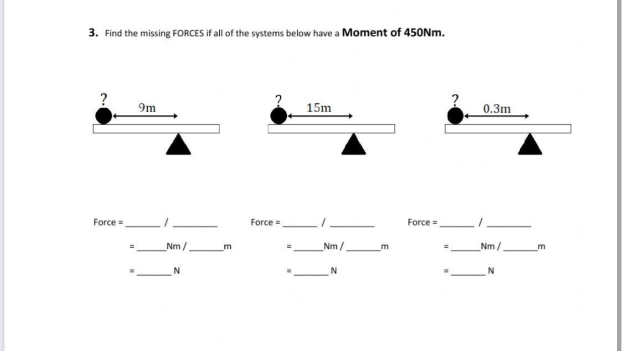 Find the missing FORCES if all of the systems