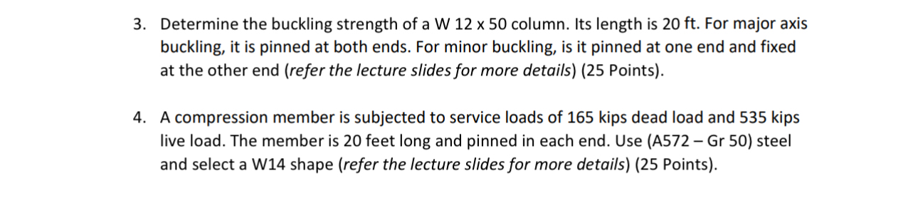 Determine the buckling strength of a W 1 2 5 0