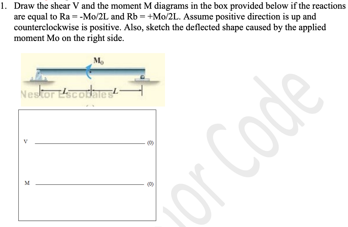 Draw the shear V and the moment M diagrams in the
