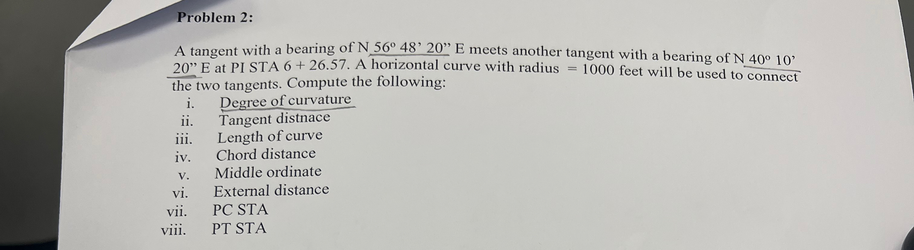 Problem 2 : A tangent with a bearing of N 5 6 4 8