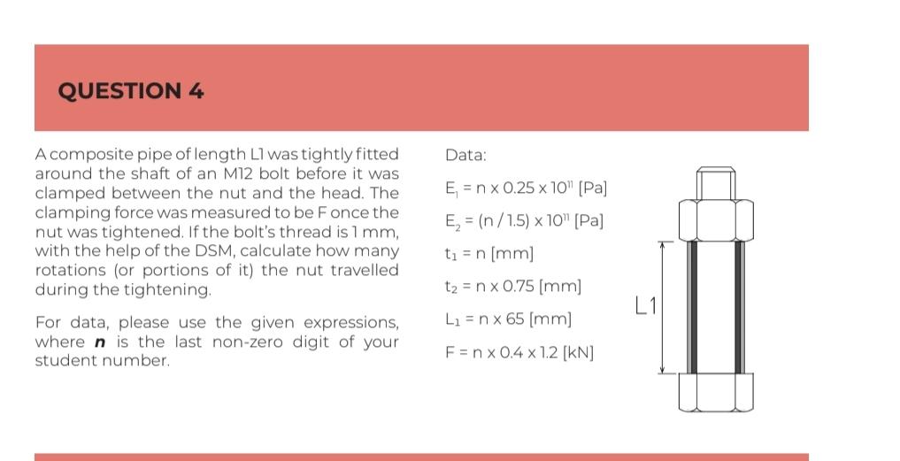 QUESTION 4 A composite pipe of length L 1 was