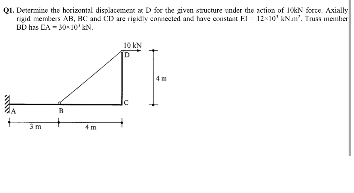 Q 1 . Determine the horizontal displacement at D