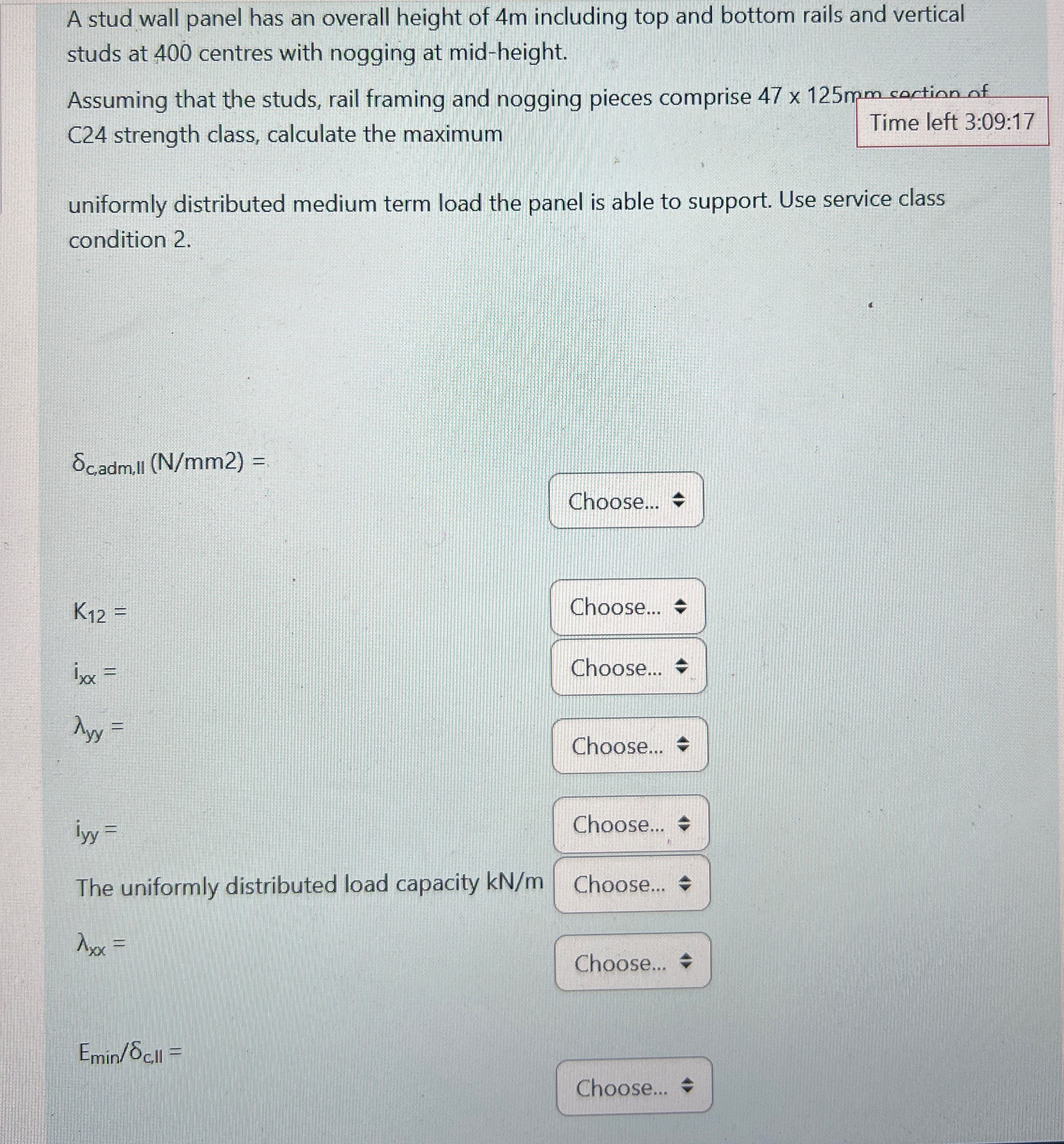 A stud wall panel has an overall height of 4 m