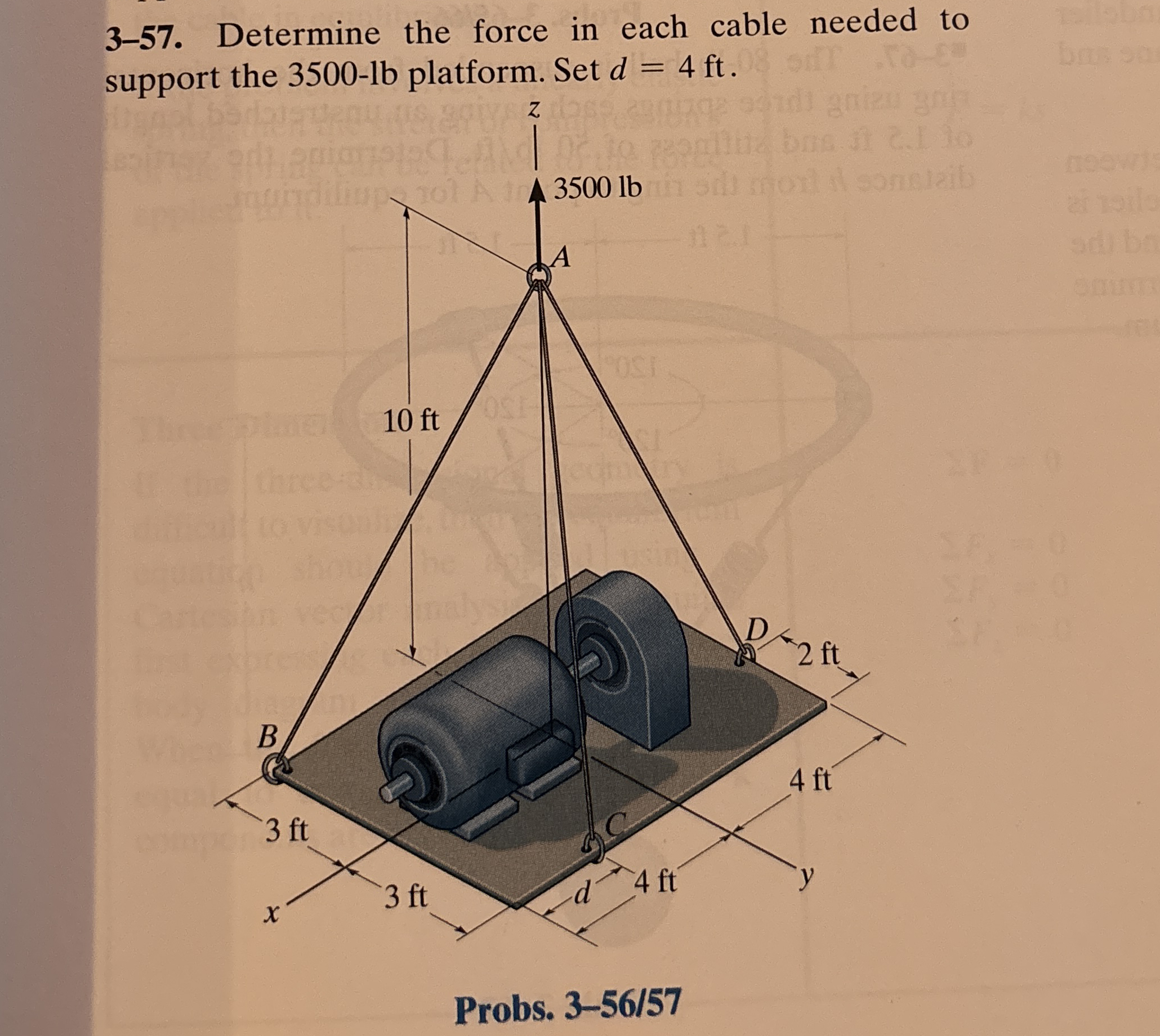 3 - 5 7 . Determine the force in each cable