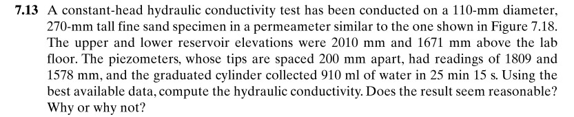 7 . 1 3 A constant - head hydraulic conductivity