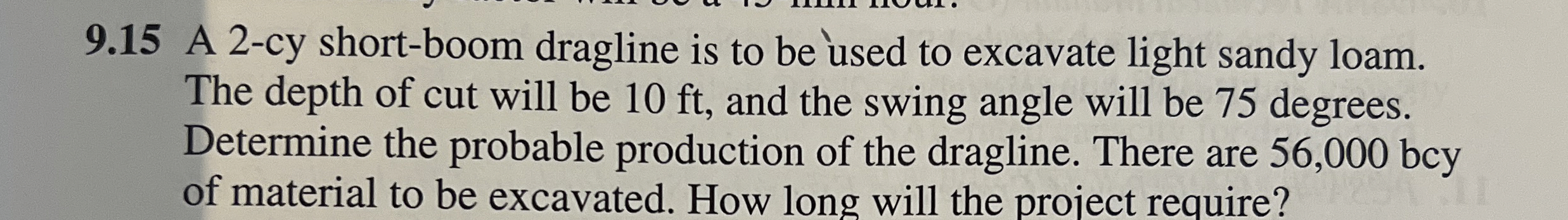9 . 1 5 A 2 - cy short - boom dragline is to be