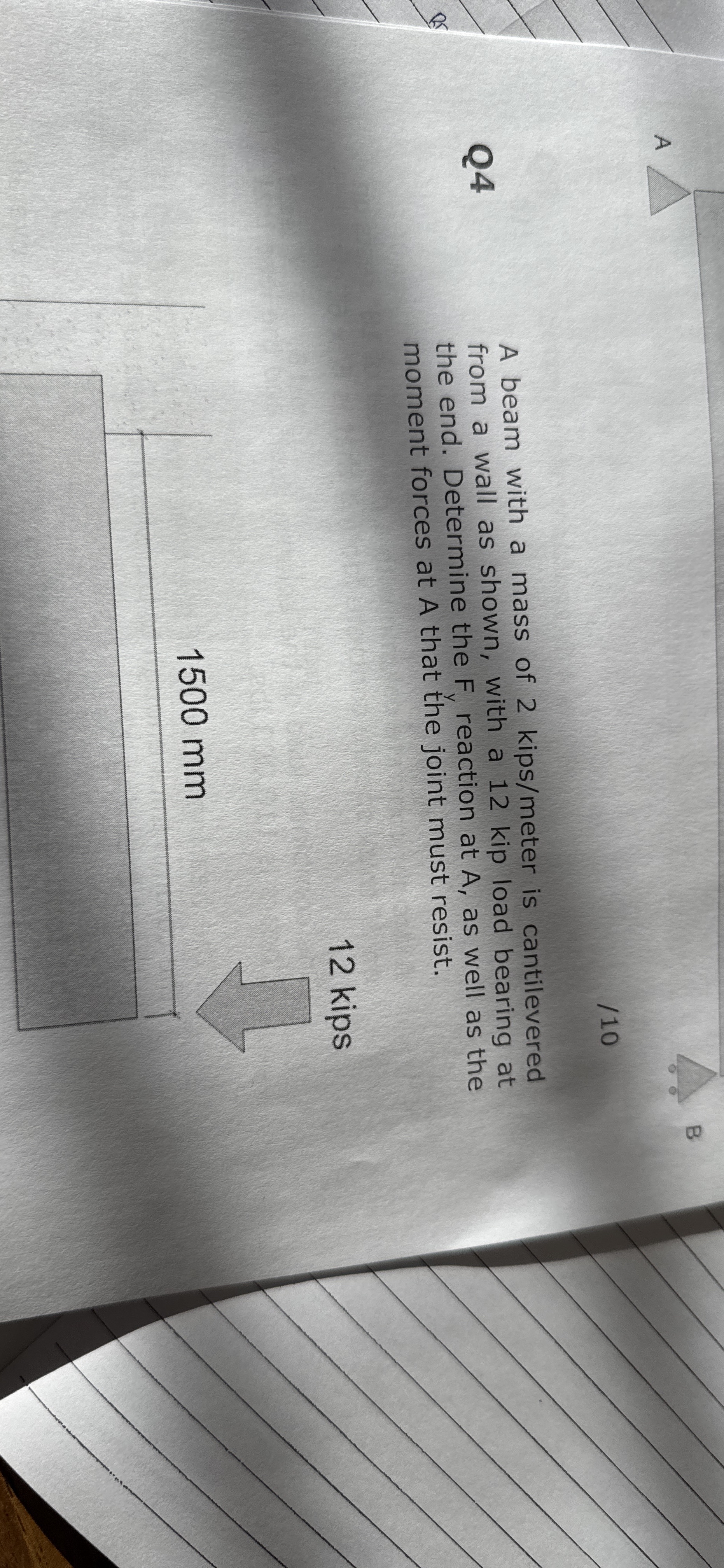 Solve A 1 1 0 Q 4 A beam with a mass of 2 kip s ?