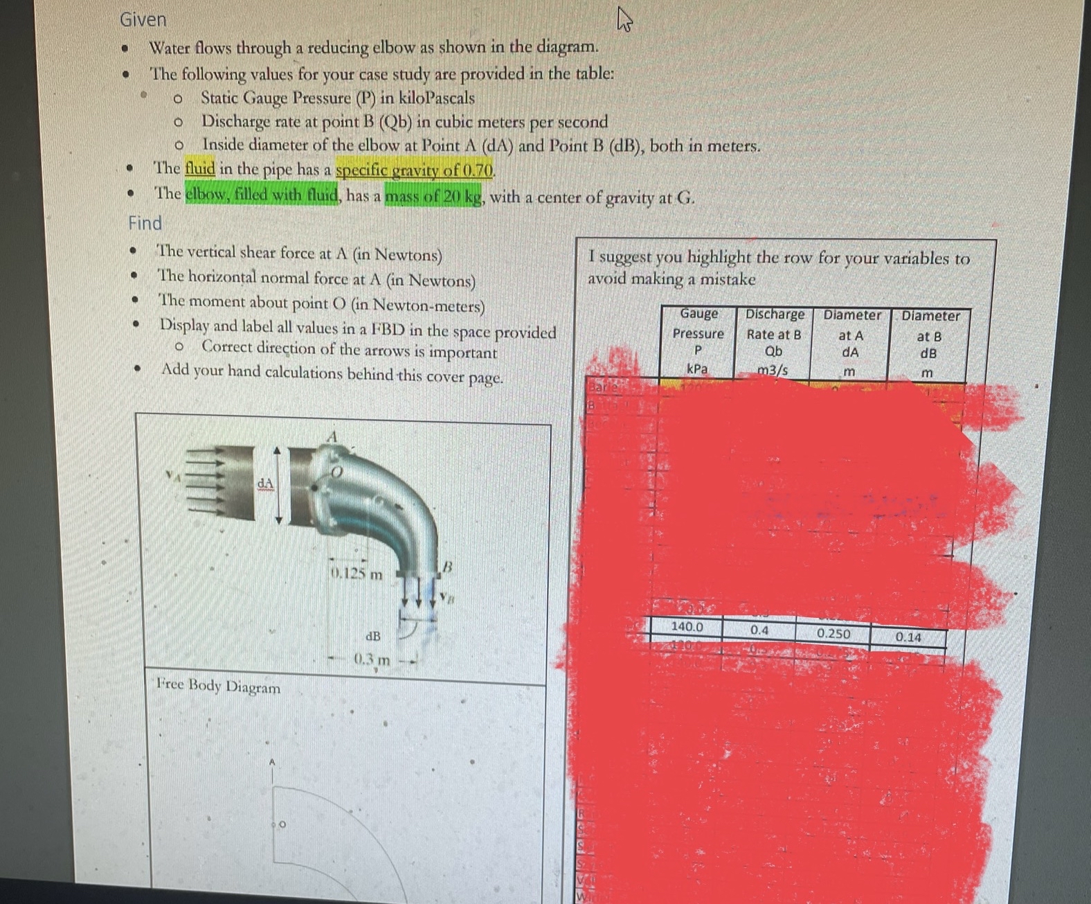 Given Water flows through a reducing elbow as
