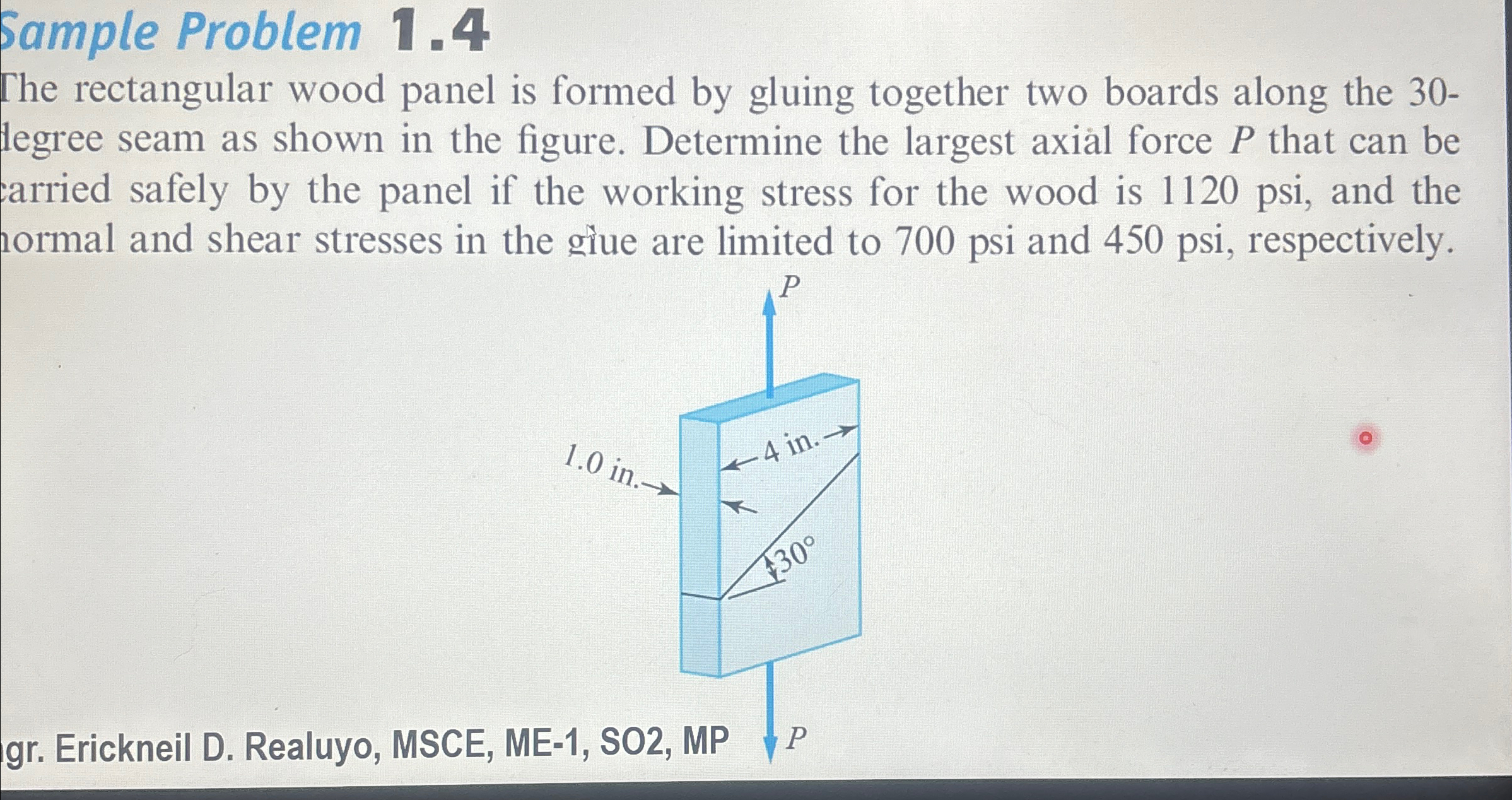 Sample Problem 1 . 4 The rectangular wood panel