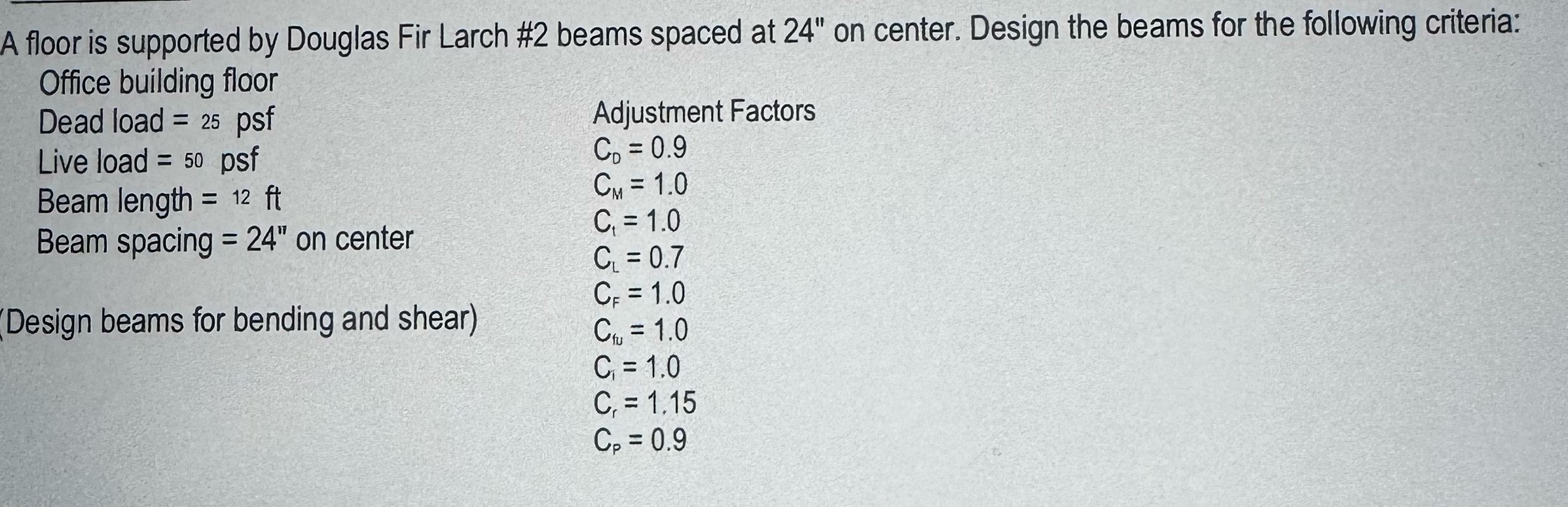 A floor is supported by Douglas Fir Larch # 2