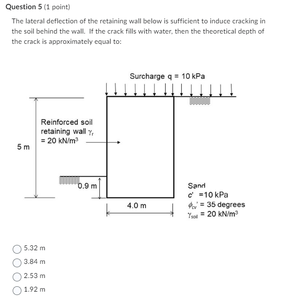 The lateral deflection of the retaining wall