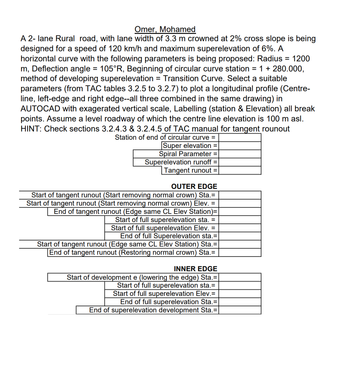 Omer, Mohamed A 2 - lane Rural road, with lane