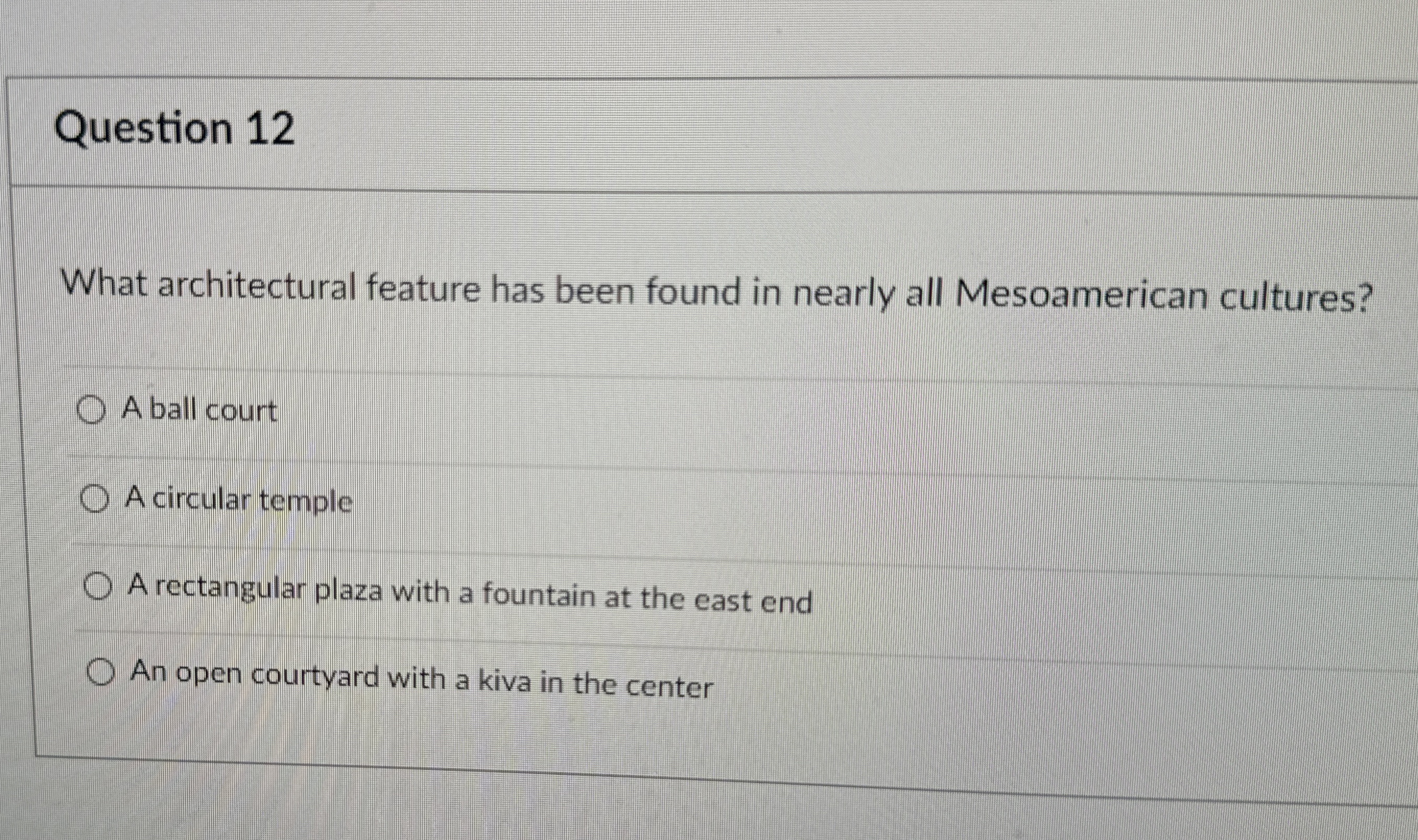Question 1 2 What architectural feature has been