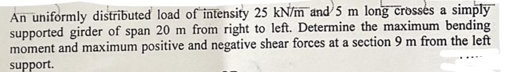 An uniformly distributed load of intensity 2 5 k