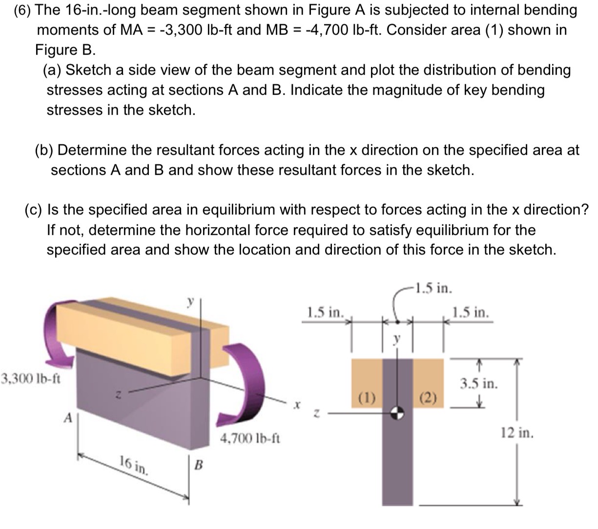 ( 6 ) The 1 6 - in . - long beam segment shown in