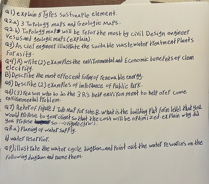 Q 1 ) explain 5 TyPes sustinaple element. Q 2 . a
