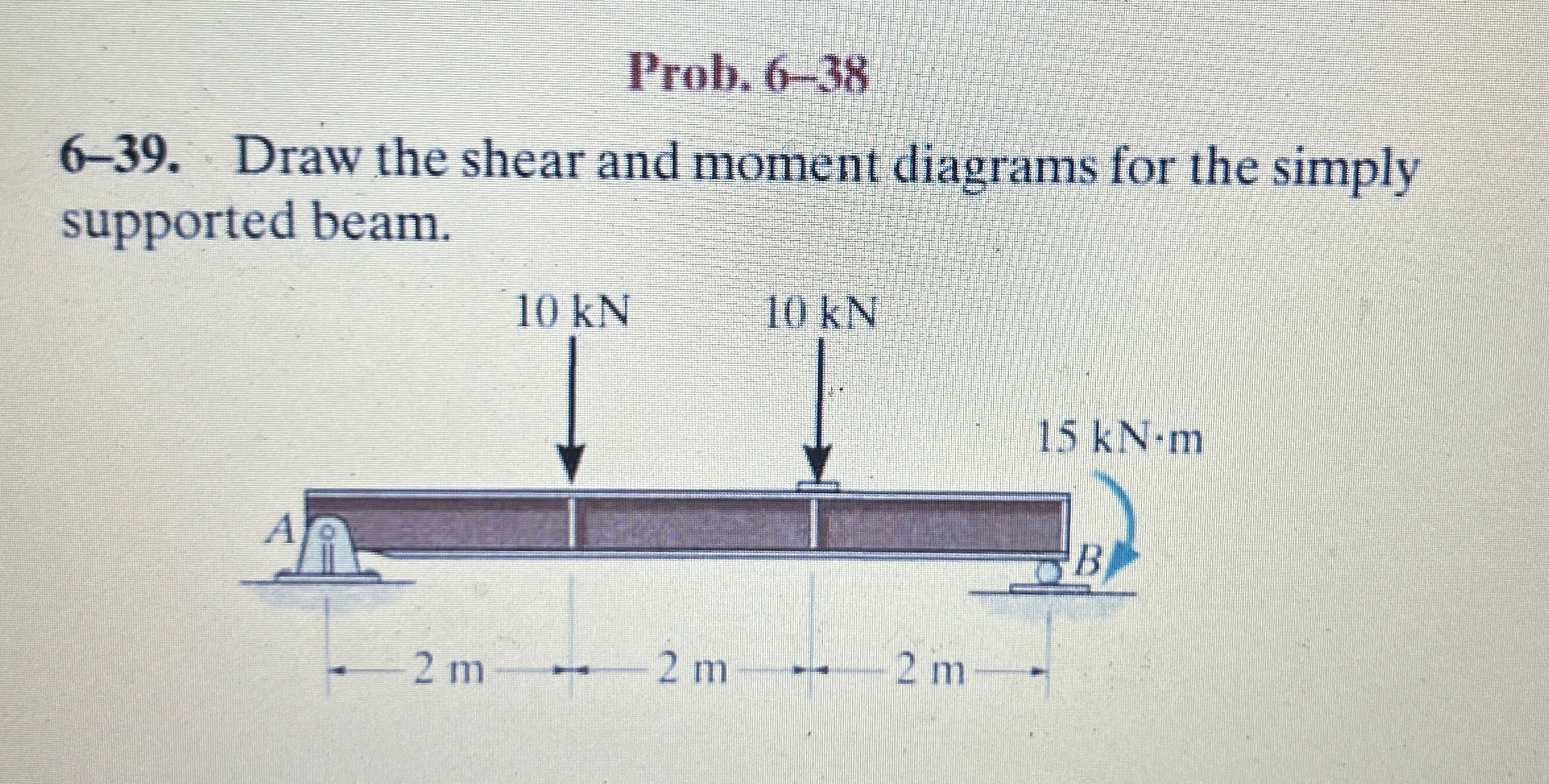 6 - 3 9 . Draw the shear and moment diagrams for