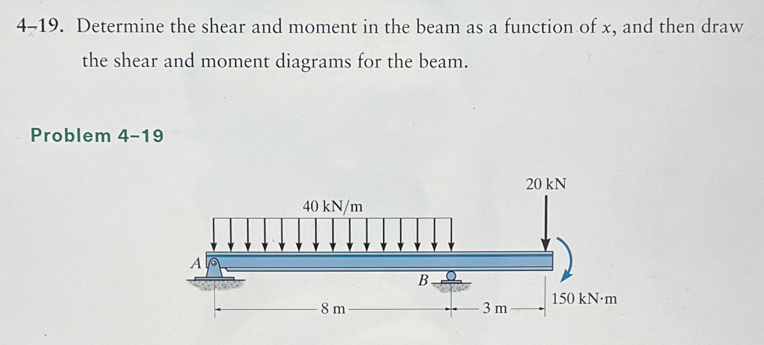 4 - 1 9 . Determine the shear and moment in the