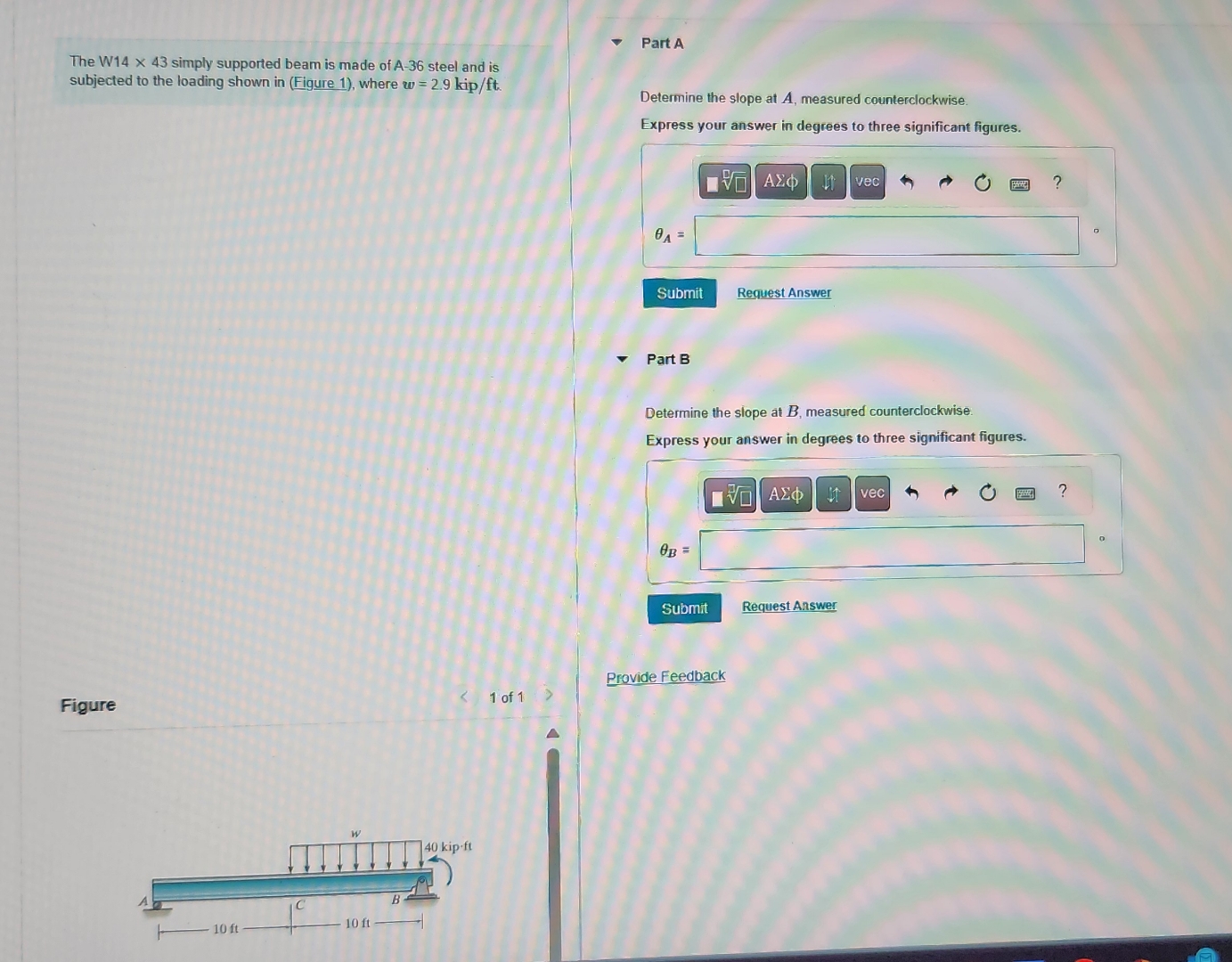 The W 1 4 4 3 simply supported beam is made of A