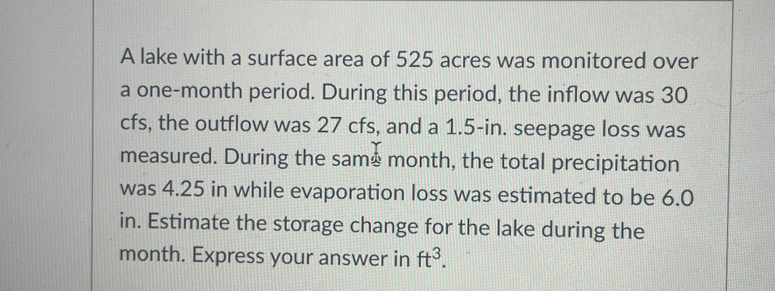 A lake with a surface area of 5 2 5 acres was