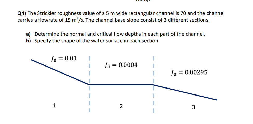 Q 4 ) The Strickler roughness value of a 5 m wide