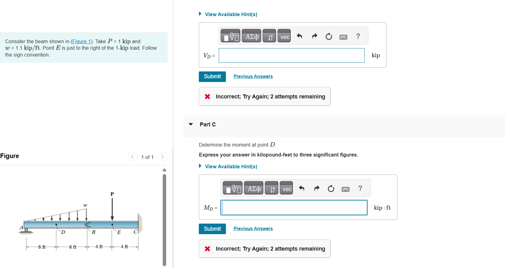 View Available Hint ( s ) Consider the beam shown