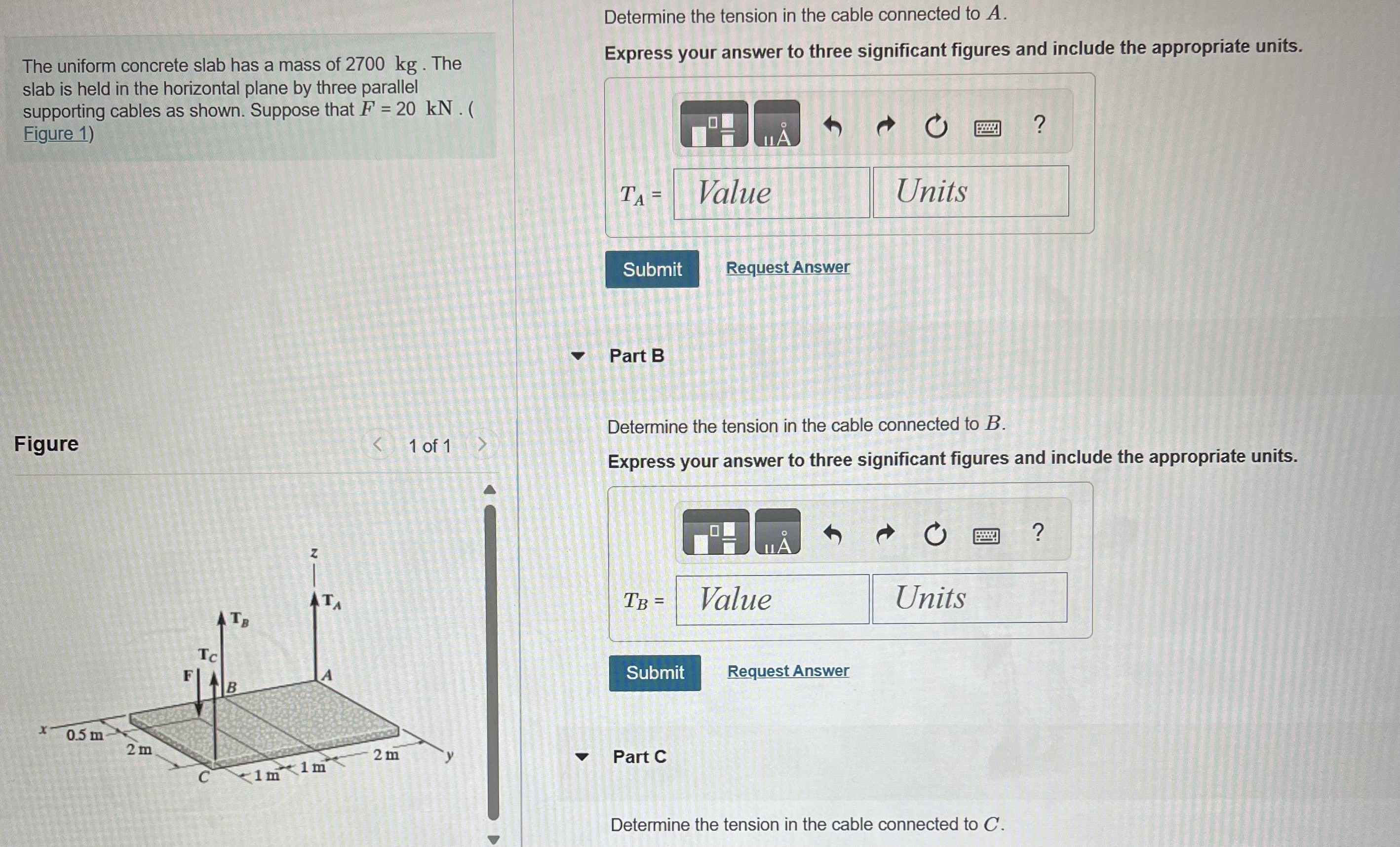 Determine the tension in the cable connected to A