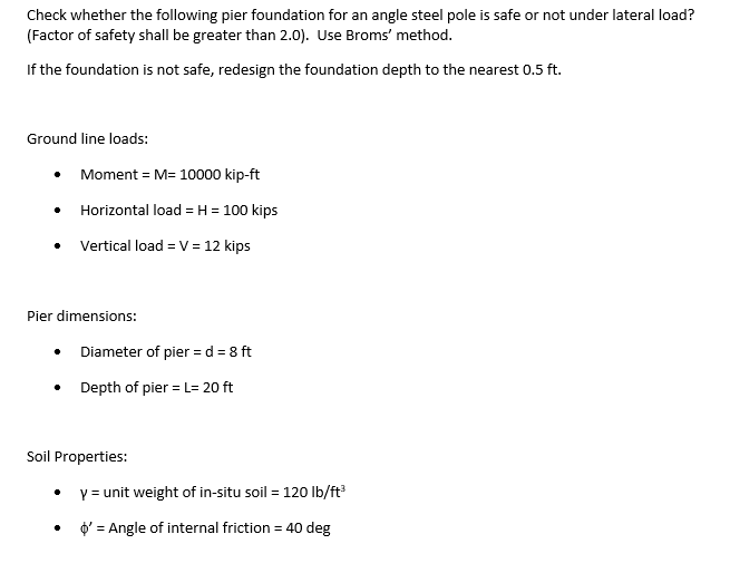 Check whether the following pier foundation for