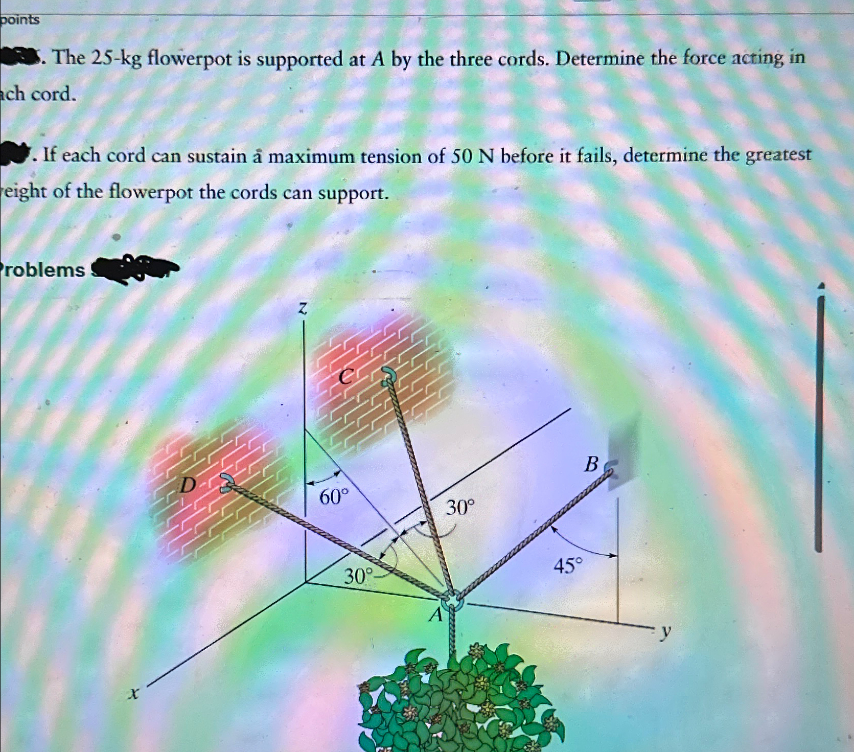points The 2 5 - k g flowerpot is supported at A