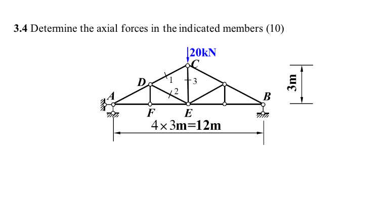 3 . 4 Determine the axial forces in the indicated