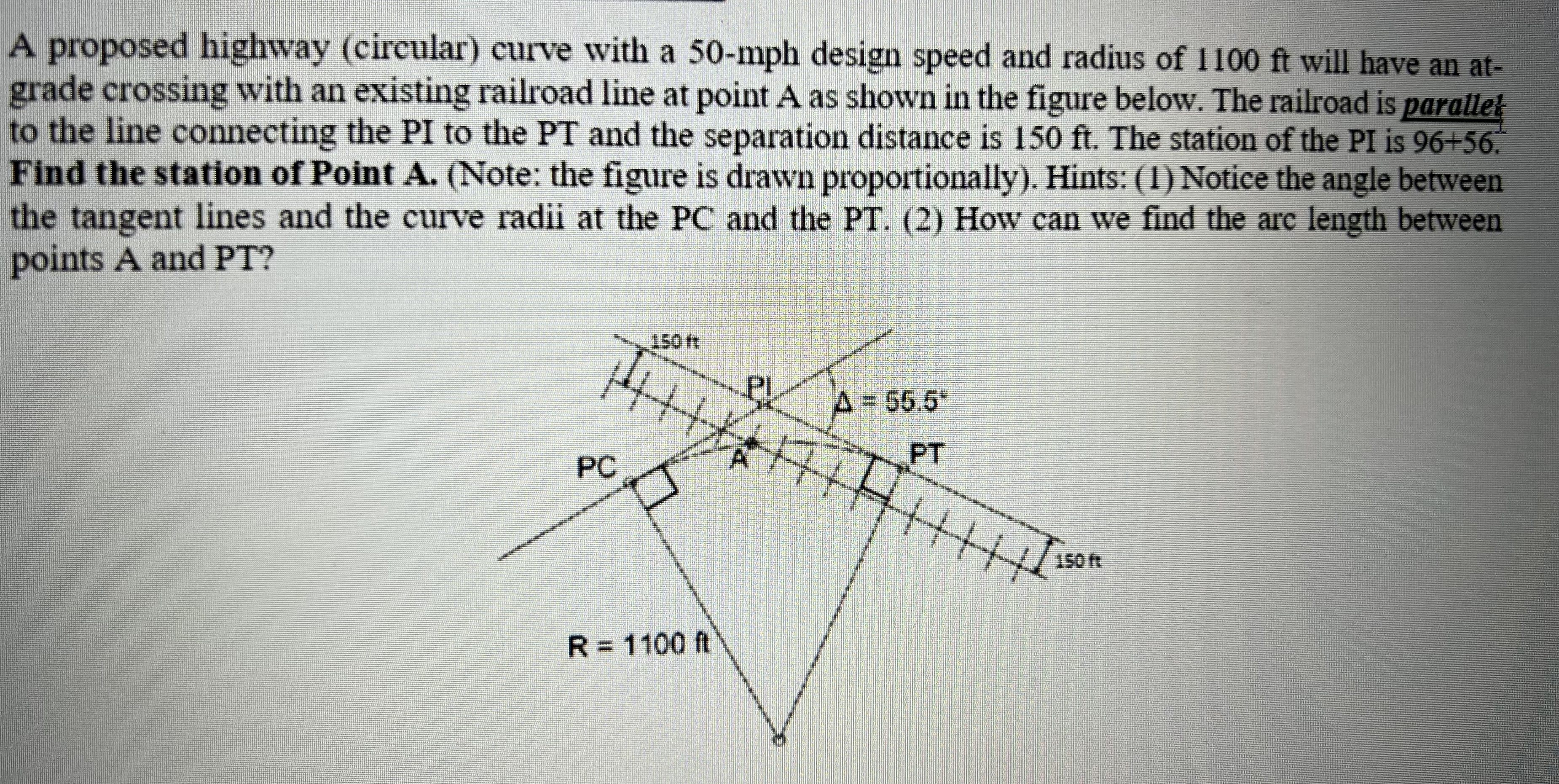 A proposed highway ( circular ) curve with a 5 0