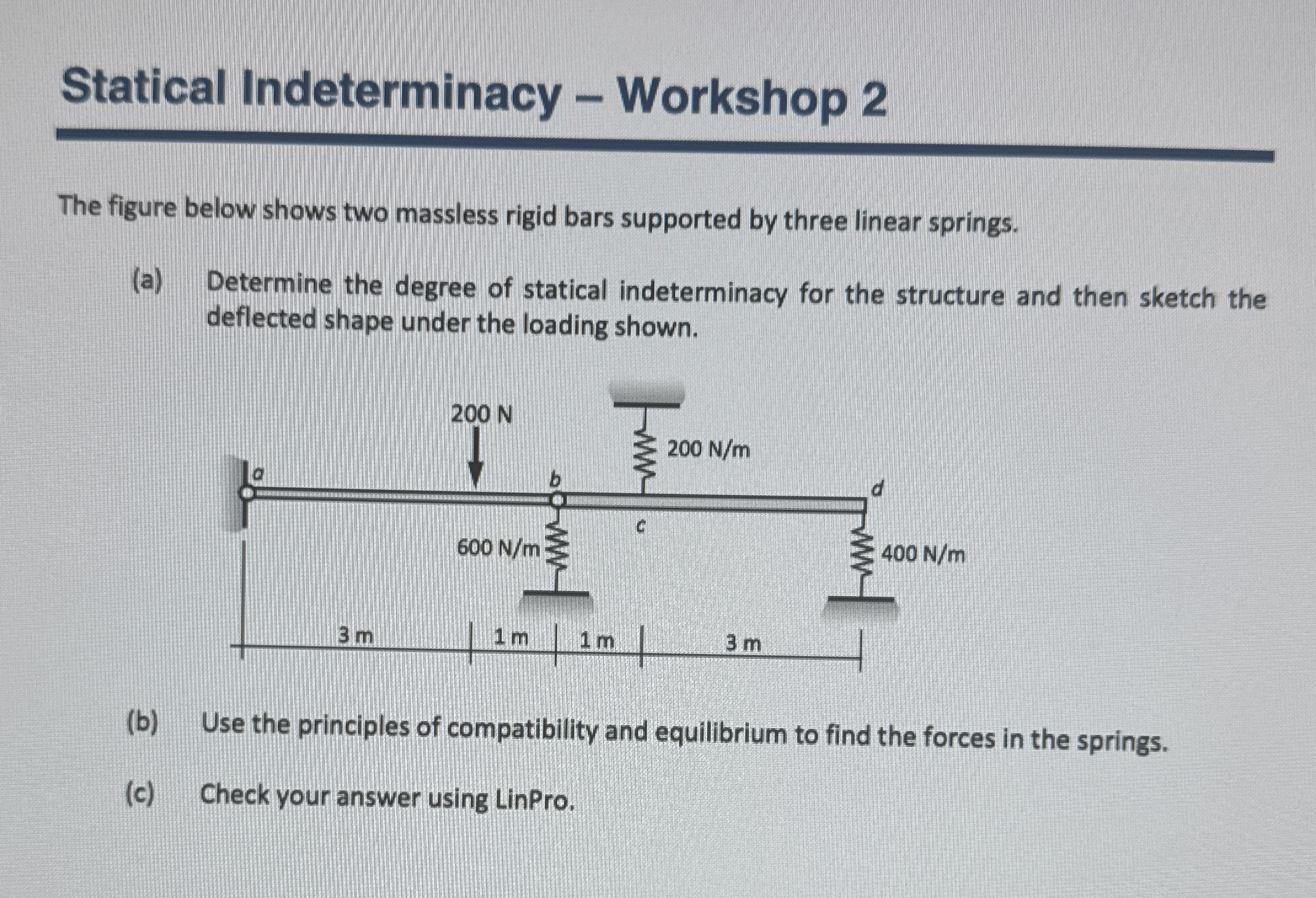 Statical Indeterminacy - Workshop 2 The figure