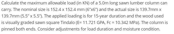 Calculate the maximum allowable load ( in KN ) of