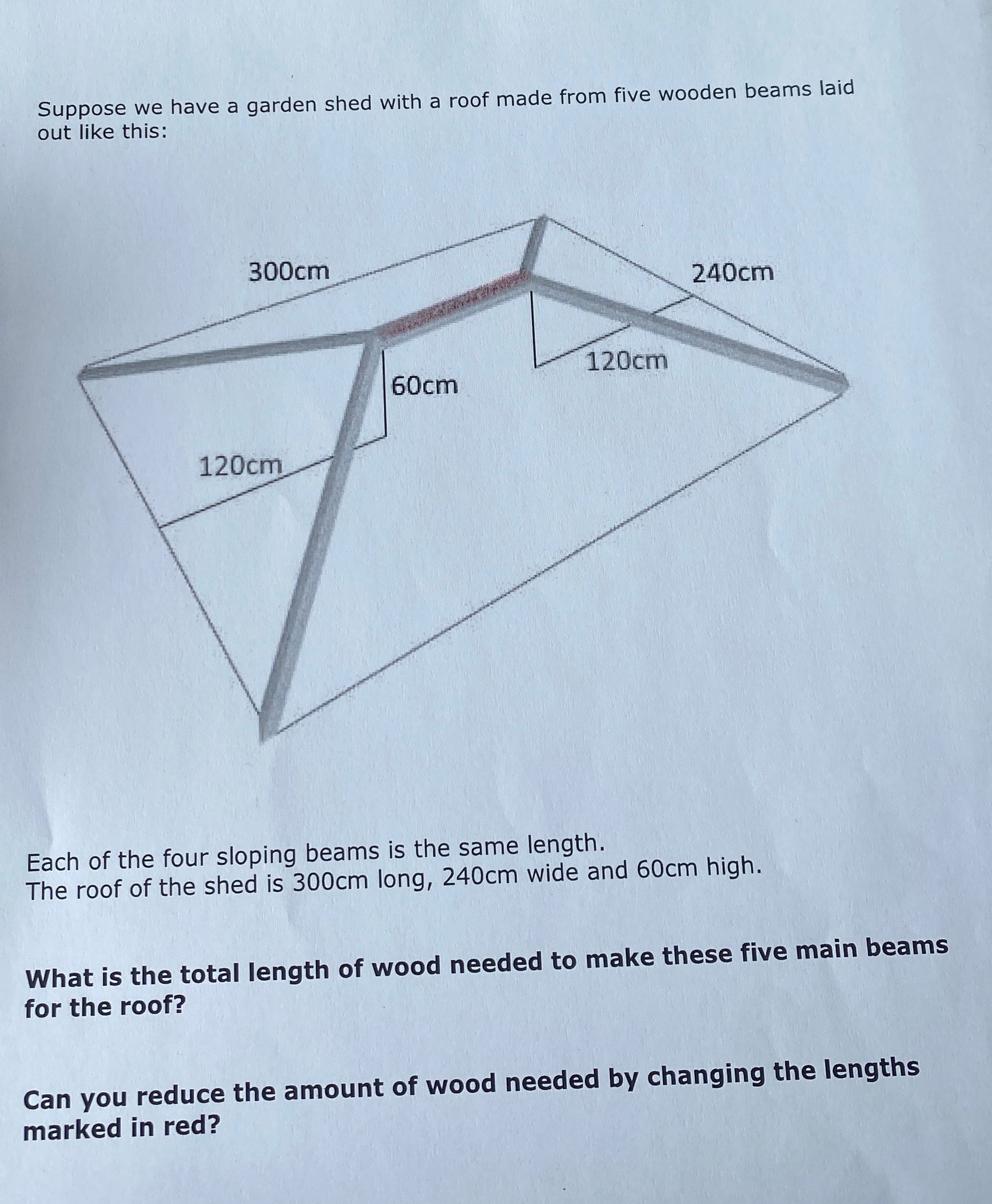 Suppose we have a garden shed with a roof made