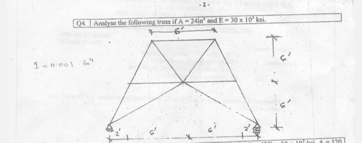 Q 4 . Analyse the following truss if A = 2 4 i n
