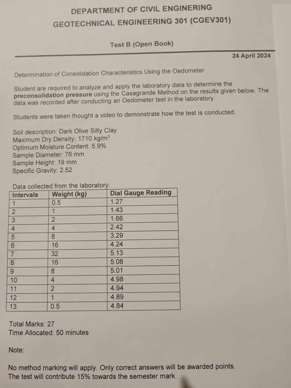 DEPARTMENT OF CIVIL ENGINERING GEOTECHNICAL