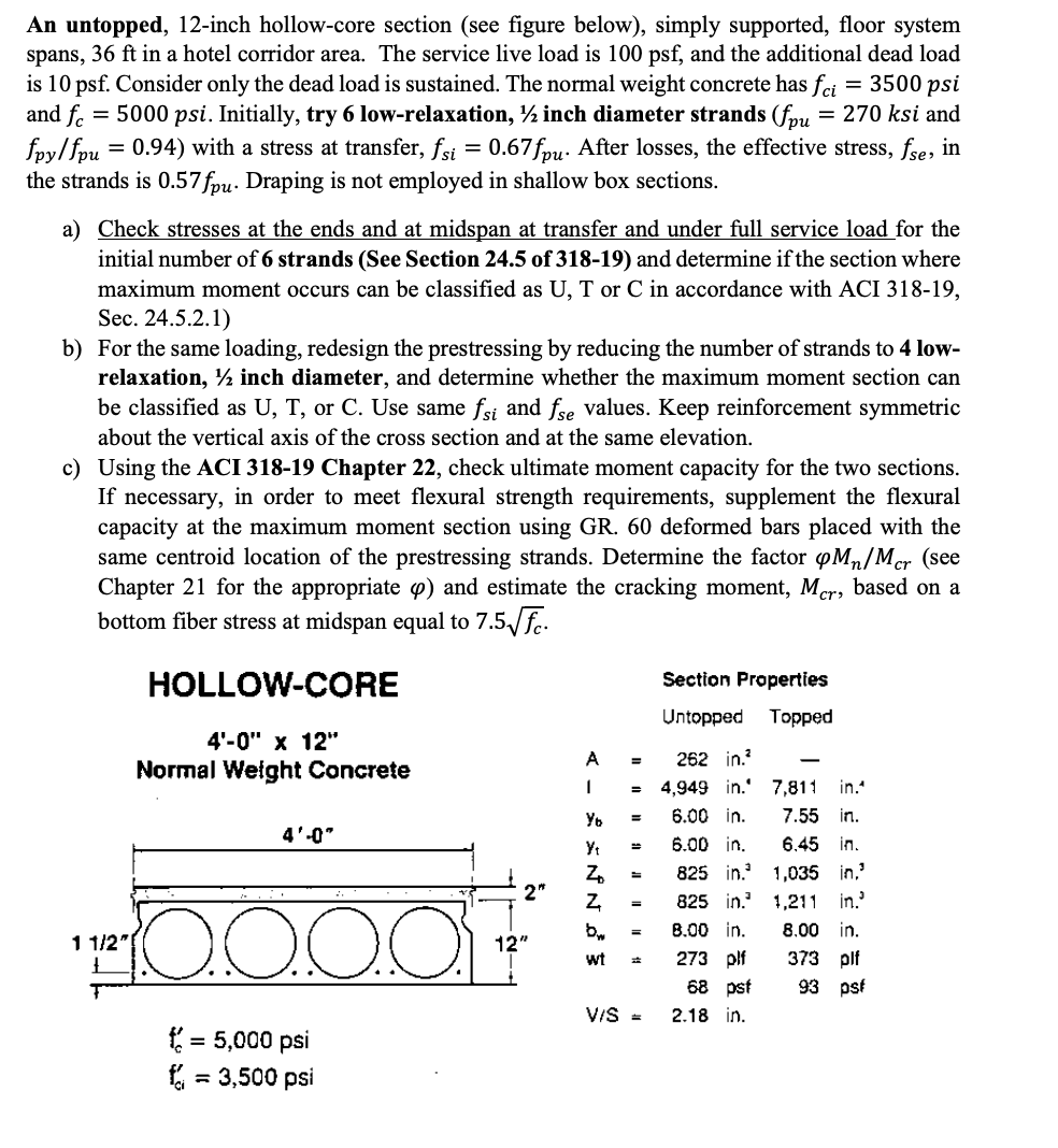 An untopped, 1 2 - inch hollow - core section (